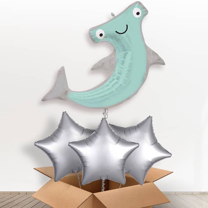 Hammerhead Shark Helium Balloon in a Box - With 3 Plain Balloons | Party Save Smile
