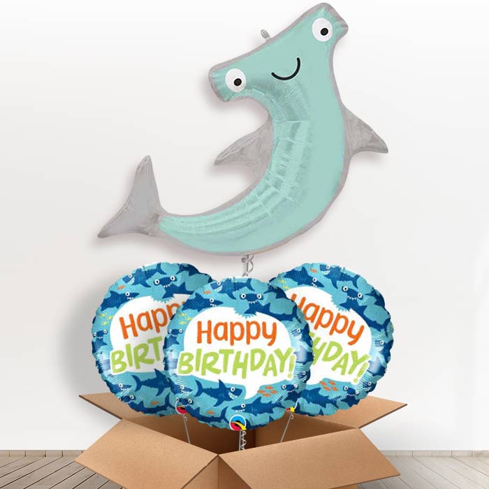 Hammerhead Shark Helium Balloon in a Box - With 3 Themed Balloons | Party Save Smile