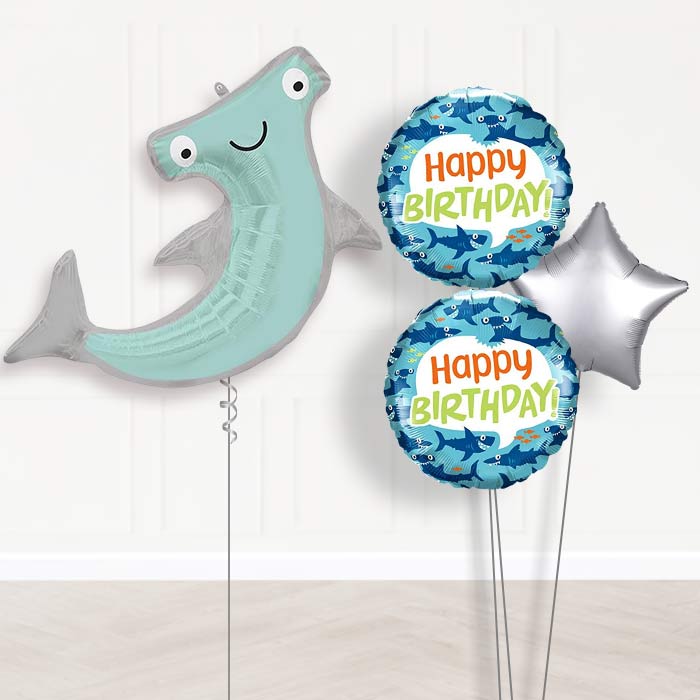 Hammerhead Shark Helium Balloon Bouquet-Giant Balloon + 2 Themed Balloons + 1 Plain Balloon 