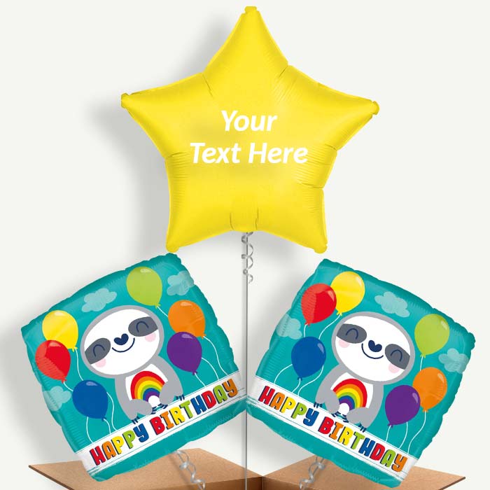 Personalisable Happy Birthday Sloth Helium Balloons | Party Save Smile