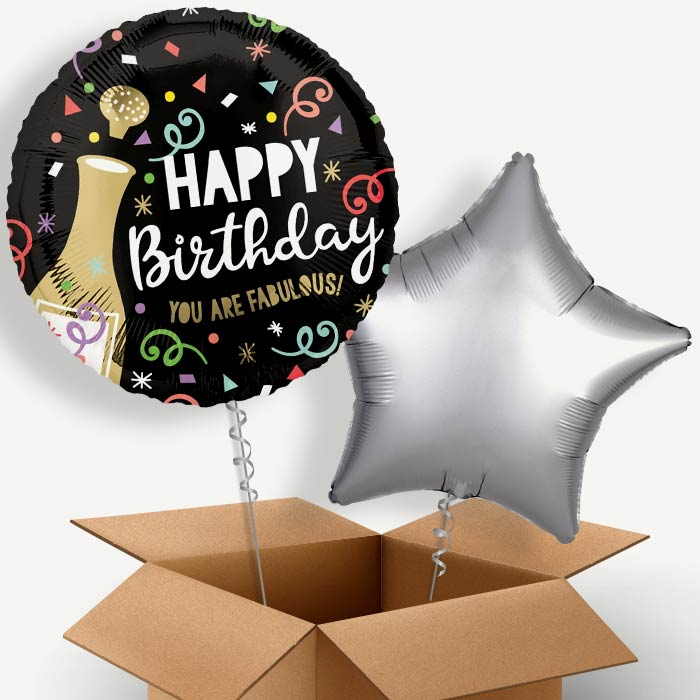 Gold Bubbly Birthday Helium Balloon Duo | Party Save Smile