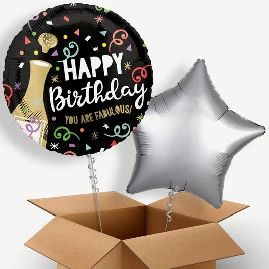 Gold Bubbly Birthday Helium Balloon Duo | Party Save Smile