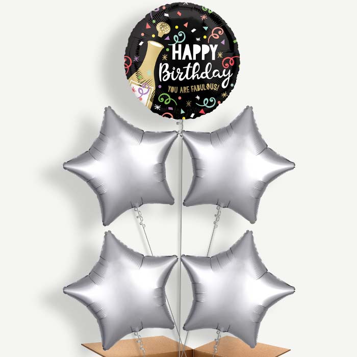 Gold Bubbly Birthday Balloon Cluster Inflated with Helium | Party Save Smile