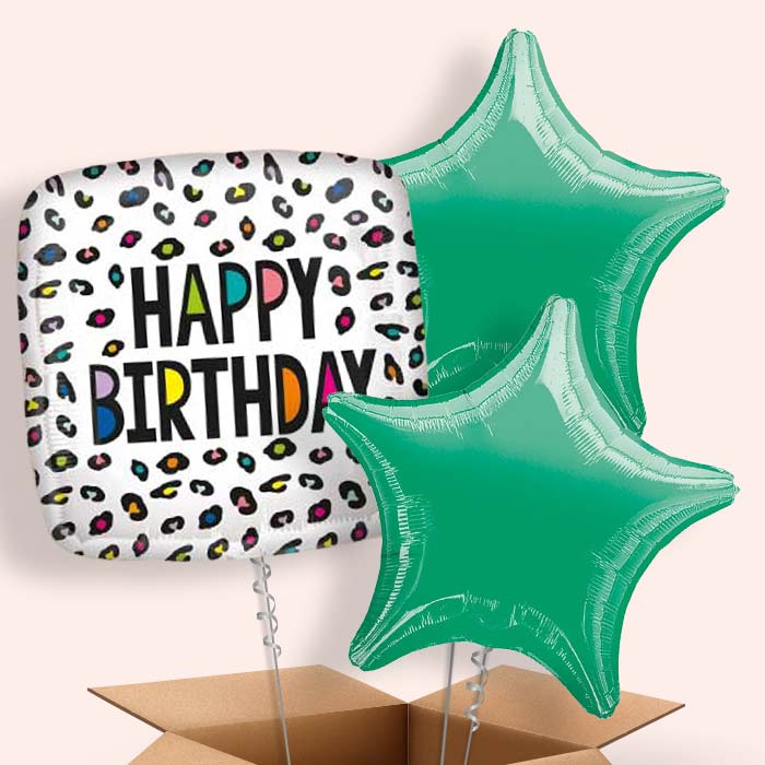 Leopard Print Balloons in a Box - Happy Birthday