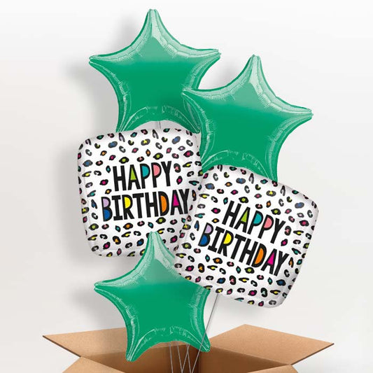 Leopard Print Helium Balloons in a Box - Happy Birthday - 5 Balloon | Party Save Smile