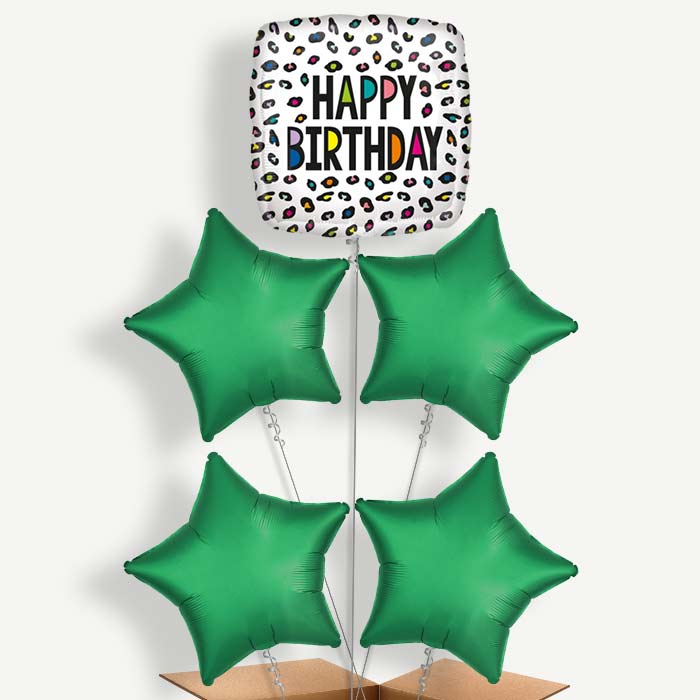 Leopard Print Happy Birthday Helium Cluster Balloons | Party Save Smile