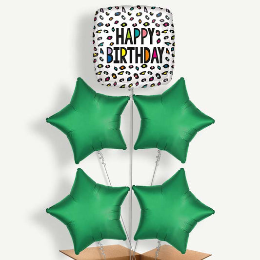 Leopard Print Happy Birthday Helium Cluster Balloons | Party Save Smile
