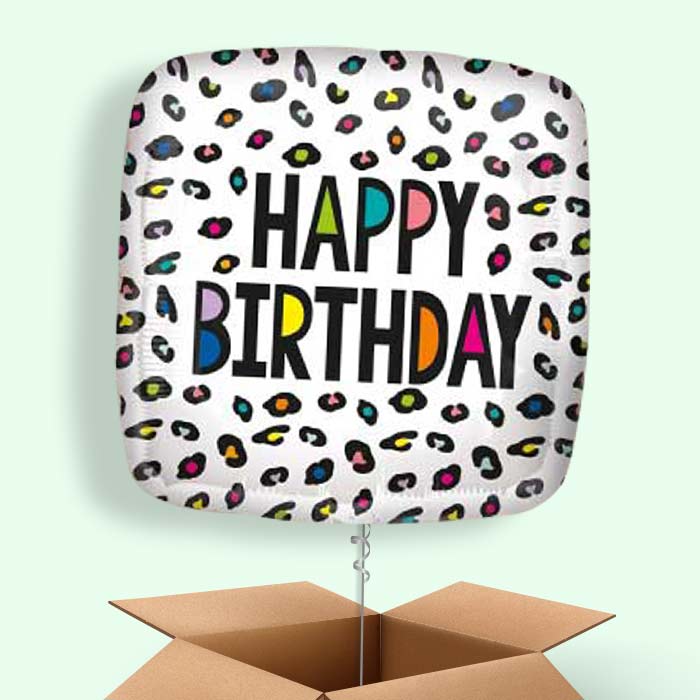 Leopard Print Balloons in a Box - Happy Birthday