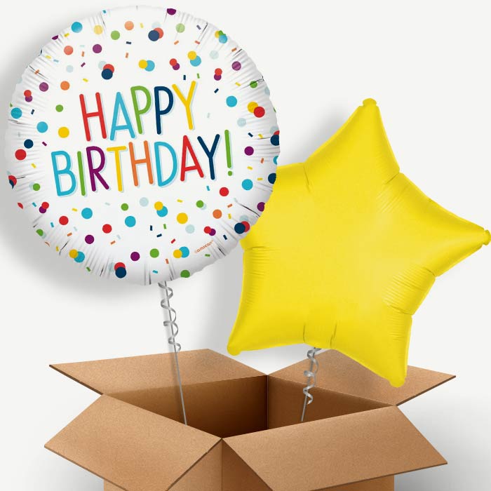 Rainbow Confetti Happy Birthday Helium Balloon Couple | Party Save Smile