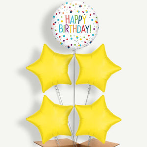 Rainbow Confetti Happy Birthday 5 Helium Cluster Balloons