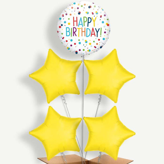 Rainbow Confetti Happy Birthday Helium Cluster Balloons | Party Save Smile