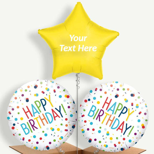 Personalisable Rainbow Confetti Happy Birthday Helium Balloons | Party Save Smile