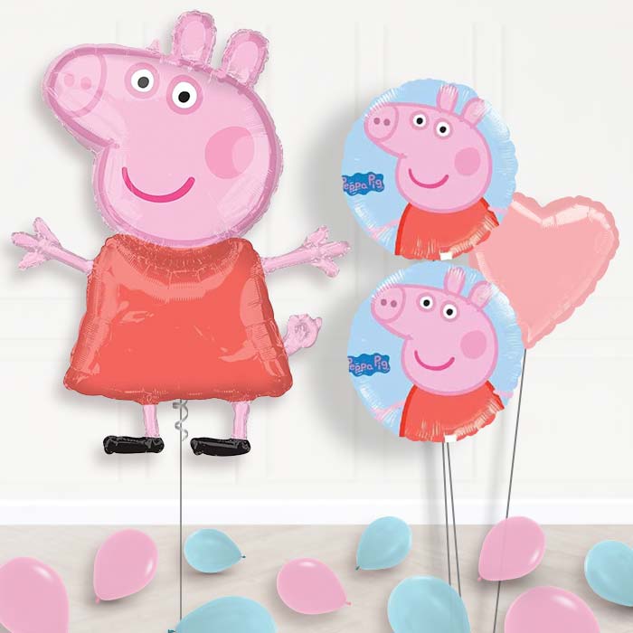 Peppa Pig Inflated Helium Balloons Delivered-Giant Balloon + 2 Themed Balloons + 1 Plain Balloon + Mini Balloons 
