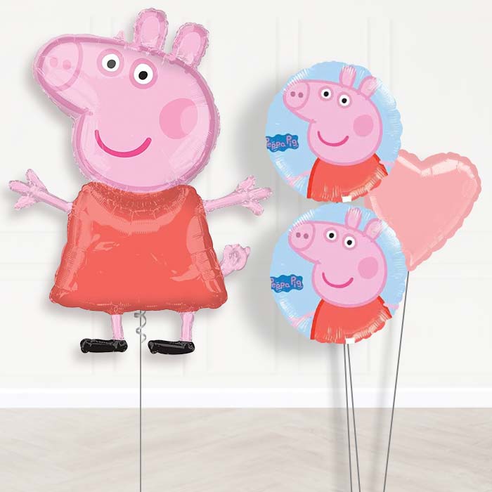 Peppa Pig Inflated Helium Balloons Delivered-Giant Balloon + 2 Themed Balloons + 1 Plain Balloon 