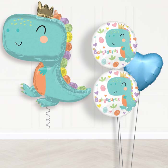 Baby Dinosaur Helium Balloon Bouquet-Giant Balloon + 2 Themed Balloons + 1 Plain Balloon 