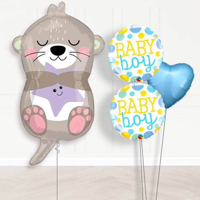 Adorable Otter Baby Boy Balloon Bouquet Delivery-Giant Balloon + 2 Themed Balloons + 1 Plain Balloon 