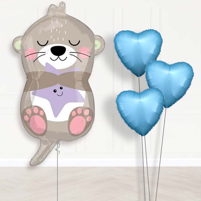 Adorable Otter Baby Boy Balloon Bouquet Delivery - Plain Bouquet | Party Save Smile