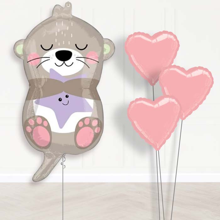 Adorable Otter Baby Girl Balloon Bouquet Delivery - Plain Bouquet | Party Save Smile