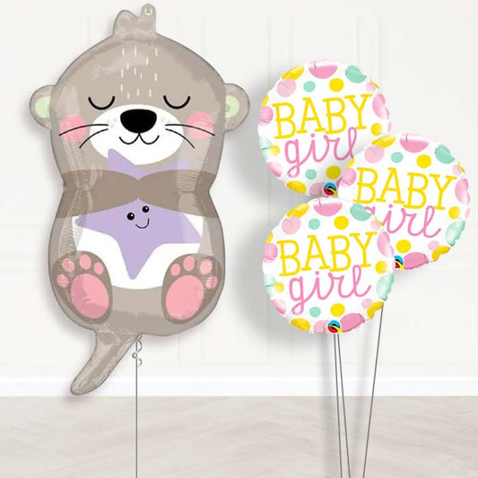 Adorable Otter Baby Girl Balloon Bouquet Delivery - Themed Bouquet | Party Save Smile