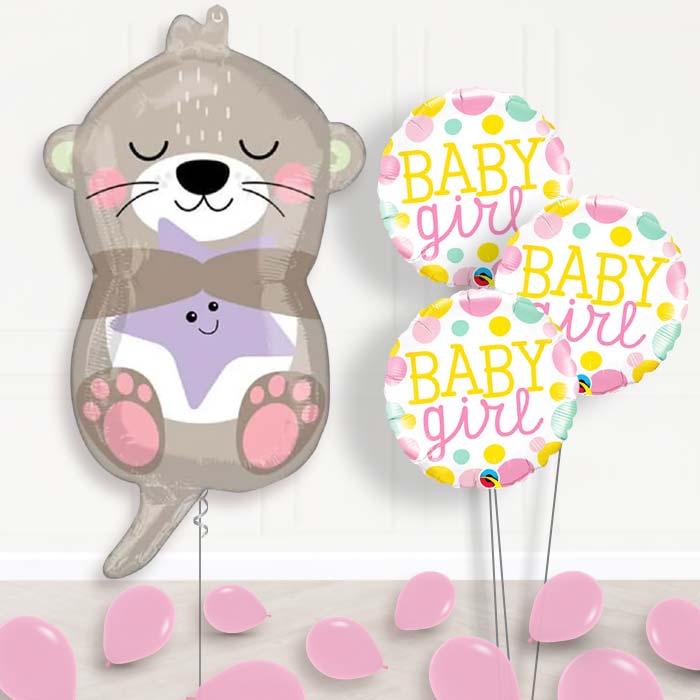 Adorable Otter Baby Girl Balloon Bouquet Delivery - Themed Bouquet and Latex | Party Save Smile