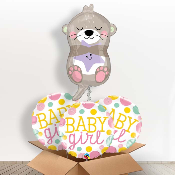 Adorable Otter Baby Girl Helium Balloon in a Box - With 3 Themed Balloons | Party Save Smile