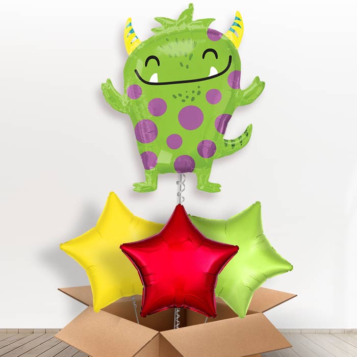 Green Monster Helium Balloon in a Box - With 3 Plain Balloons | Party Save Smile
