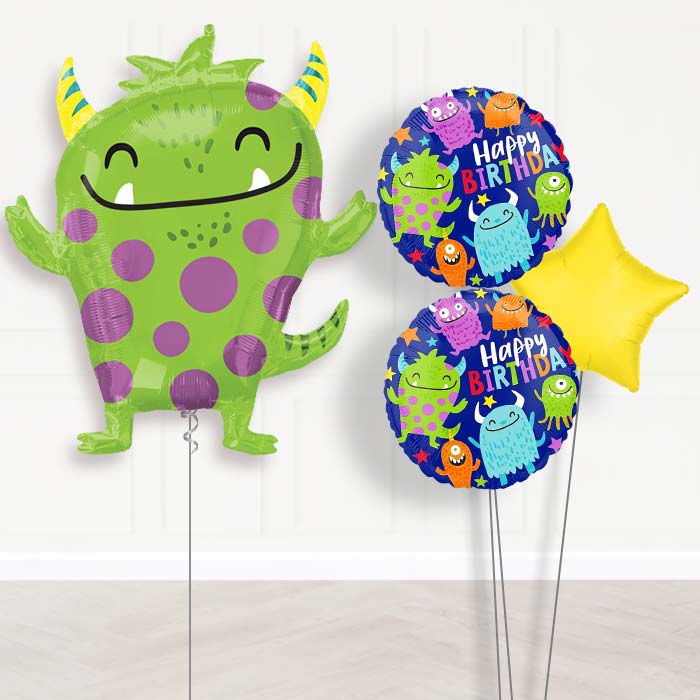 Green Monster Balloon Bouquet Delivery-Giant Balloon + 2 Themed Balloons + 1 Plain Balloon 