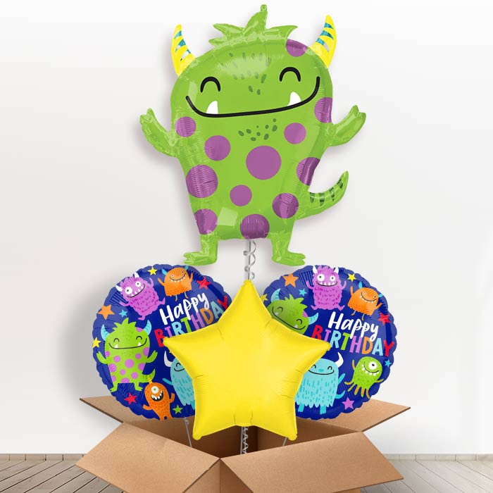 Green Monster Helium Balloon in a Box-1 x Giant Balloon and 2 Themed Balloons and 1 Plain Balloon 