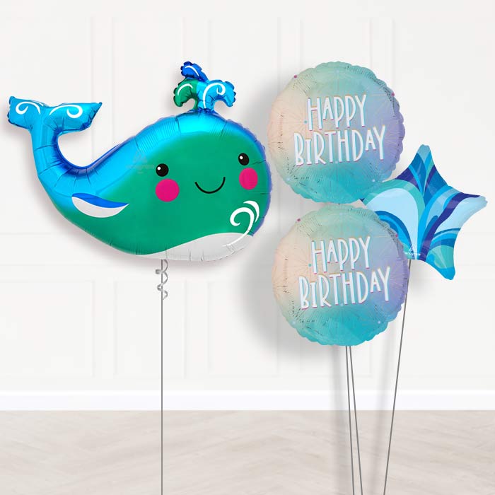 Happy Whale Balloon Bouquet Delivery-Giant Balloon + 2 Themed Balloons + 1 Plain Balloon 