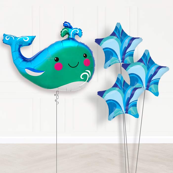 Happy Whale Balloon Bouquet Delivery - 1 x Giant Balloon with Plain Bouquet | Party Save Smile