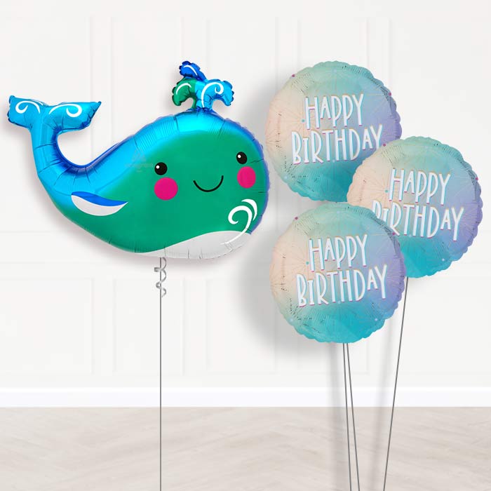 Happy Whale Balloon Bouquet Delivery - 1 x Giant Balloon with Themed Bouquet | Party Save Smile