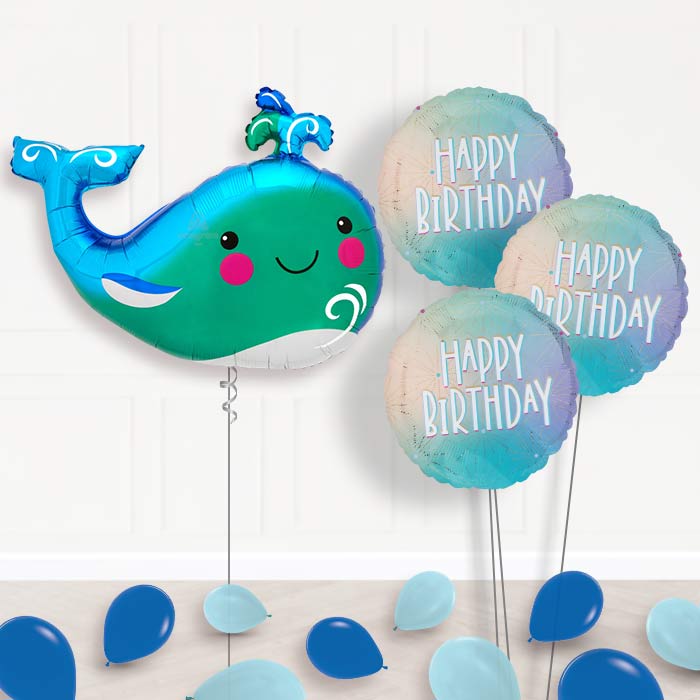 Happy Whale Balloon Bouquet Delivery - 1 x Giant Balloon with Themed Bouquet and Latex | Party Save Smile