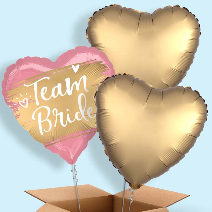 Satin Gold Team Bride Helium Balloon in a Box - 3 Balloons | Party Save Smile