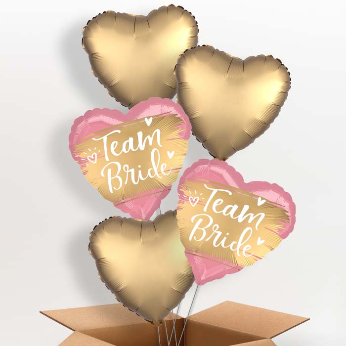 Satin Gold Team Bride Helium Balloon in a Box - 5 Balloons | Party Save Smile