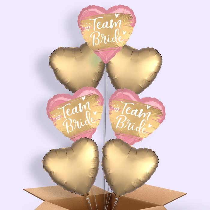 Satin Gold Team Bride Helium Balloon in a Box - 7 Balloons | Party Save Smile