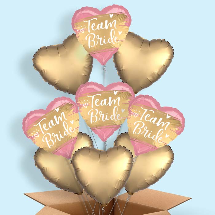 Satin Gold Team Bride Helium Balloon in a Box - 9 Balloons | Party Save Smile