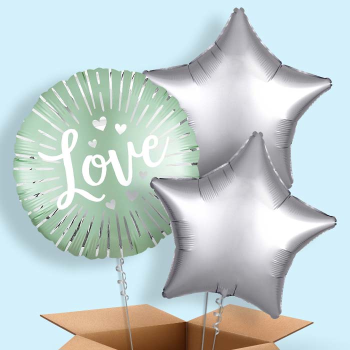 Mint Satin Love Burst Helium Balloon in a Box - 3 Balloons | Party Save Smile