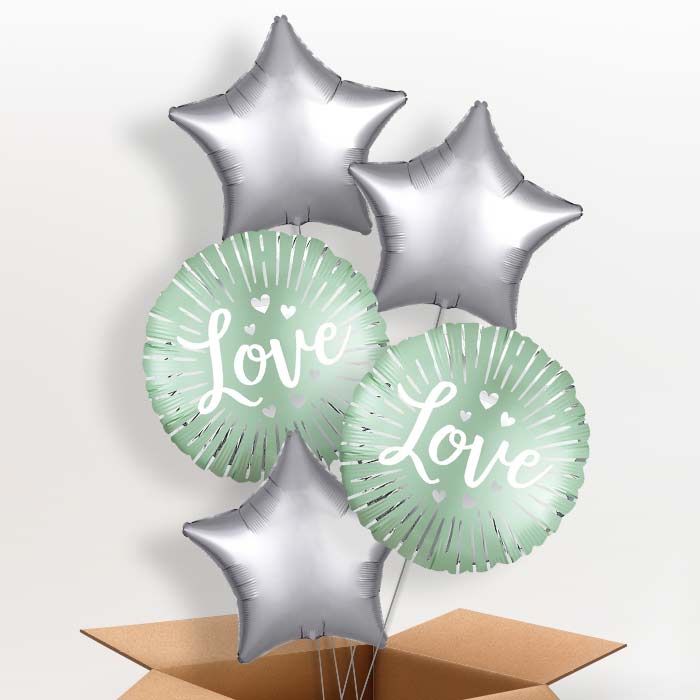 Mint Satin Love Burst Helium Balloon in a Box - 5 Balloons | Party Save Smile