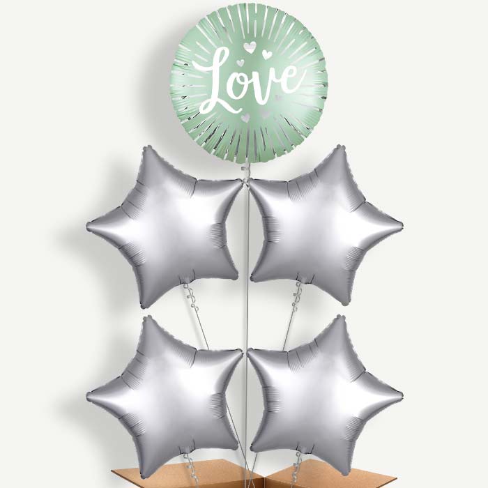 Mint Satin Love Burst Balloon Clusters Inflated with Helium | Party Save Smile