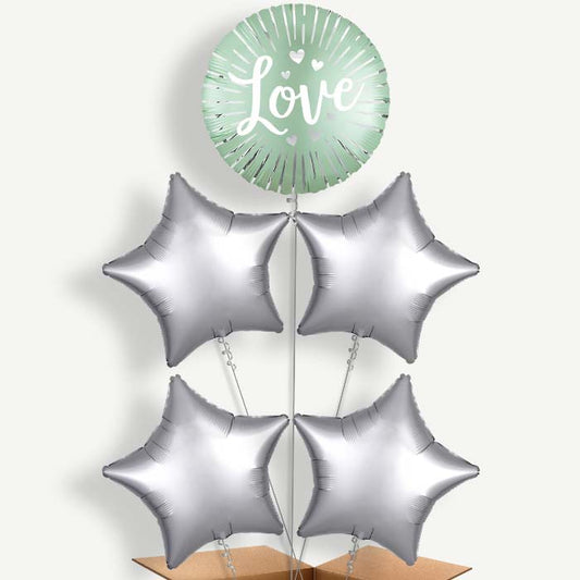 Mint Satin Love Burst Balloon Clusters Inflated with Helium | Party Save Smile