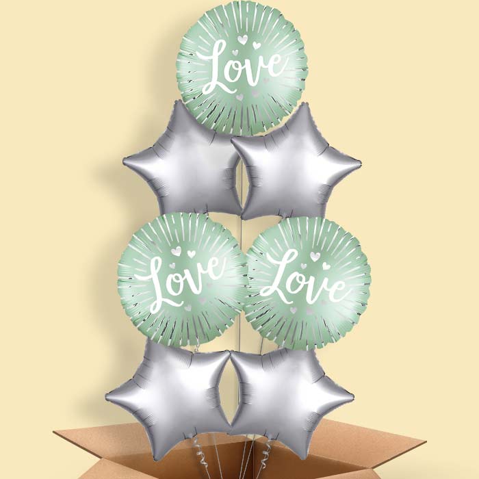 Mint Satin Love Burst Helium Balloon in a Box - 7 Balloons | Party Save Smile
