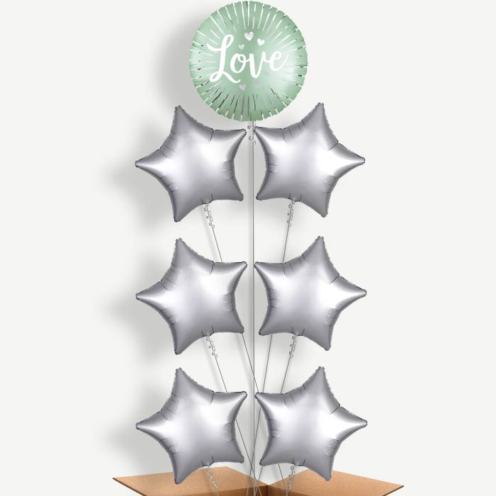 Mint Satin Love Burst Helium Balloon Arrangement | Party Save Smile
