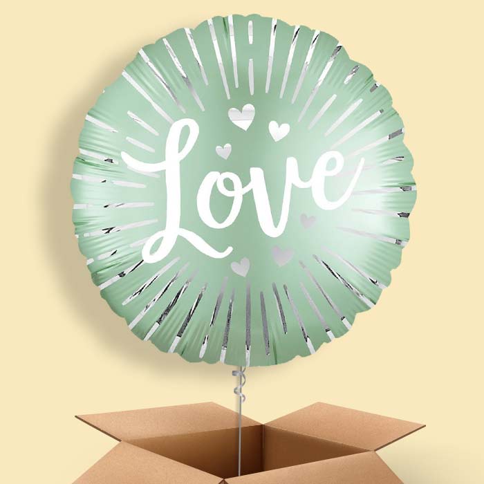 Mint Satin Love Burst Helium Balloon in a Box - 1 Balloon | Party Save Smile