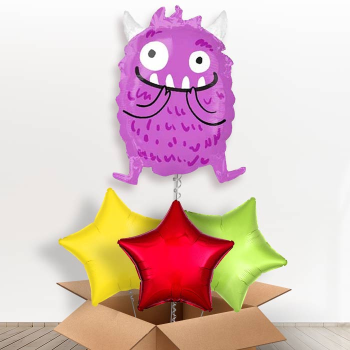 Purple Monster Helium Balloon in a Box - With 3 Plain Balloons | Party Save Smile