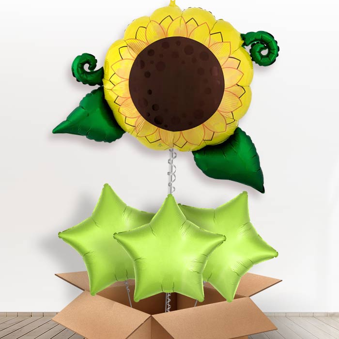Sunflower Giant Helium Balloon in a Box Gift - With 3 Plain Balloons | Party Save Smile