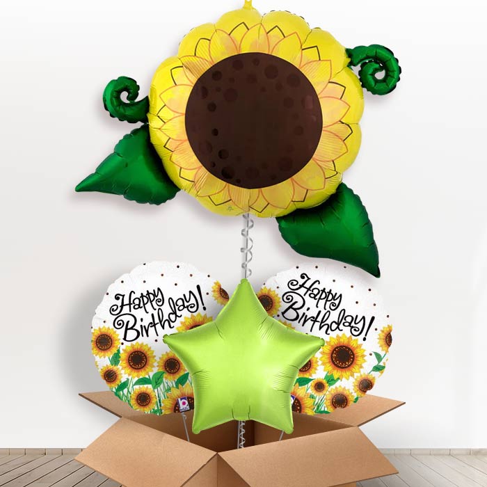 Sunflower Giant Helium Balloon in a Box Gift-1 x Giant Balloon and 2 Themed Balloons and 1 Plain Balloon 