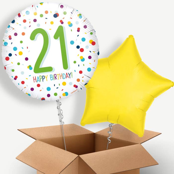 White Confetti 21st Helium Balloon Two | Party Save Smile