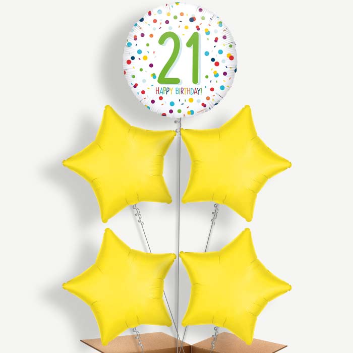 White Confetti 21st Helium Balloon Cluster  | Party Save Smile