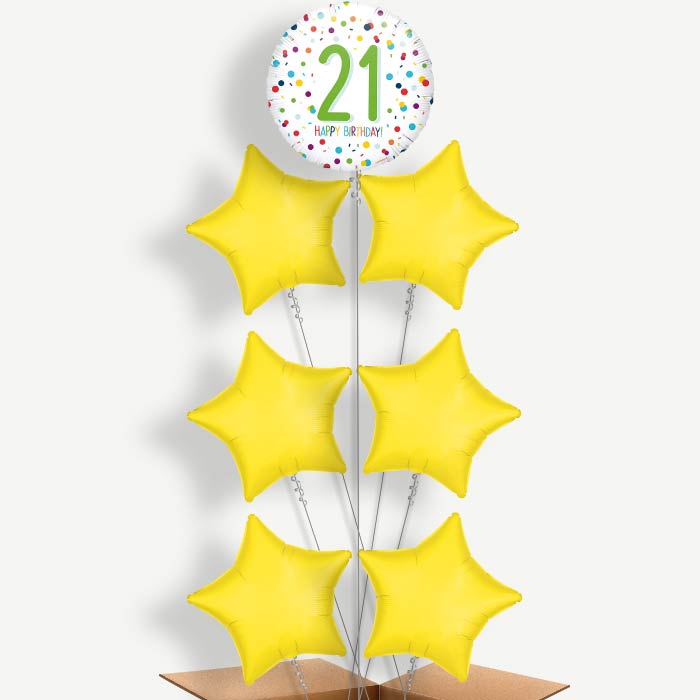 White Confetti 21st Helium Balloon Arrangement | Party Save Smile