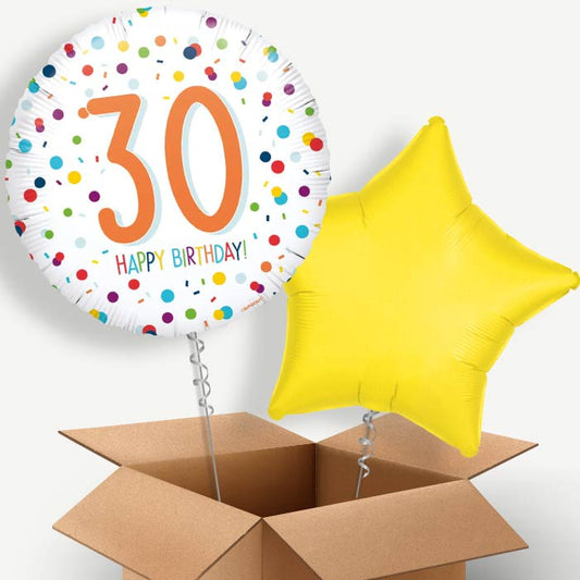 Rainbow 30th Birthday Helium Balloon Duo | Party Save Smile